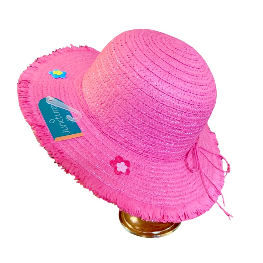 Juncture Girls Pink Straw Hat With Flowers NWT